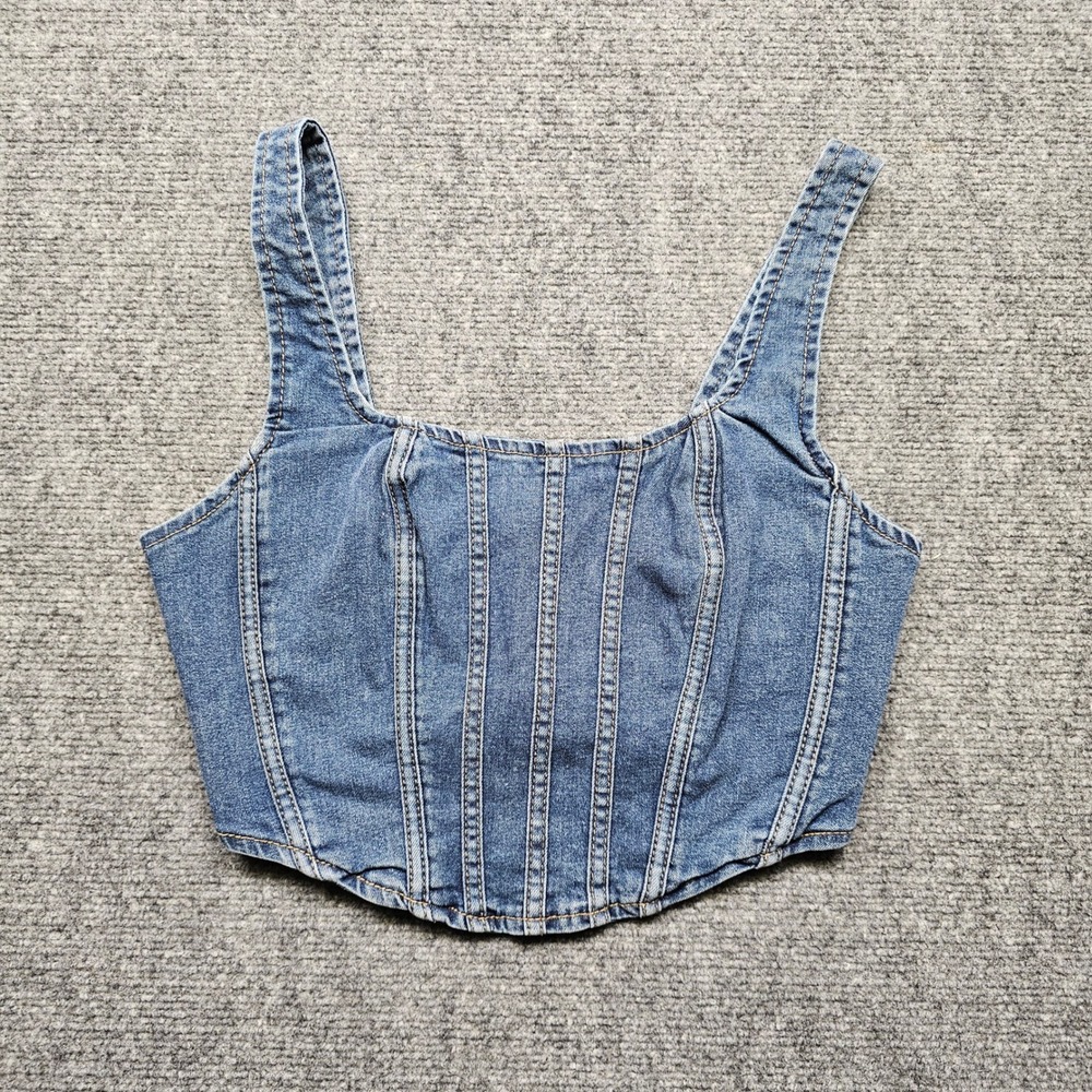 Lamiar Denim Corset Top Medium Wash Square Neck Zip Back ZP2320 Size S
